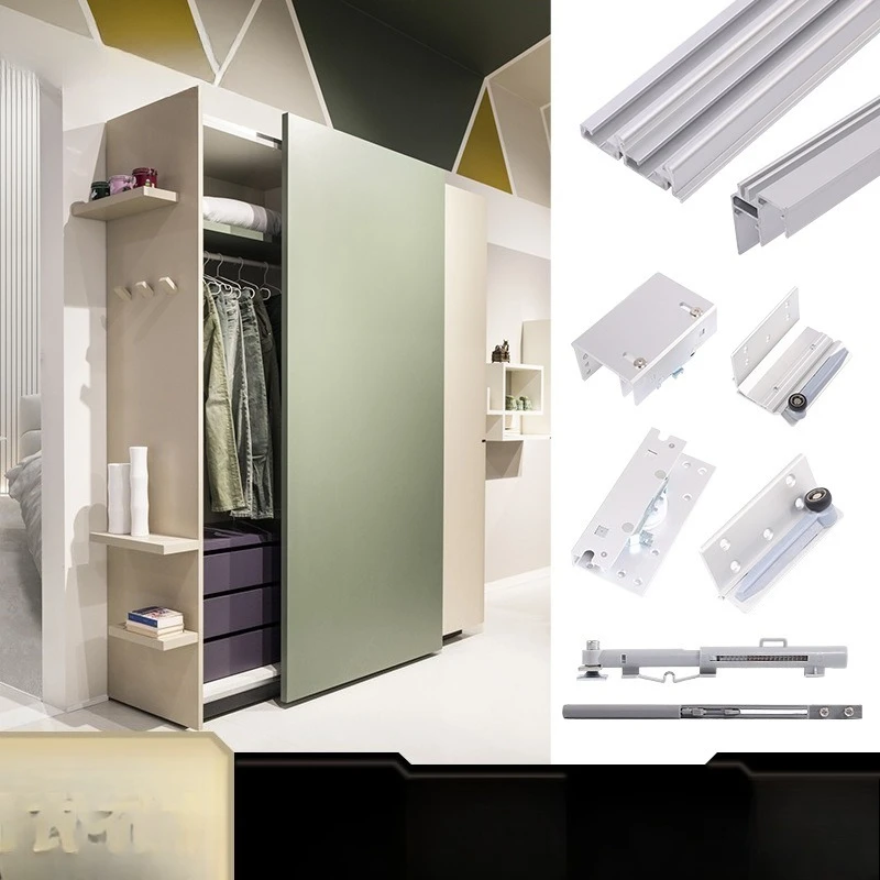 

cabinet external hanging top-mounted sliding door track, clothing cabinet door two-way buffer flat sliding door track hardware