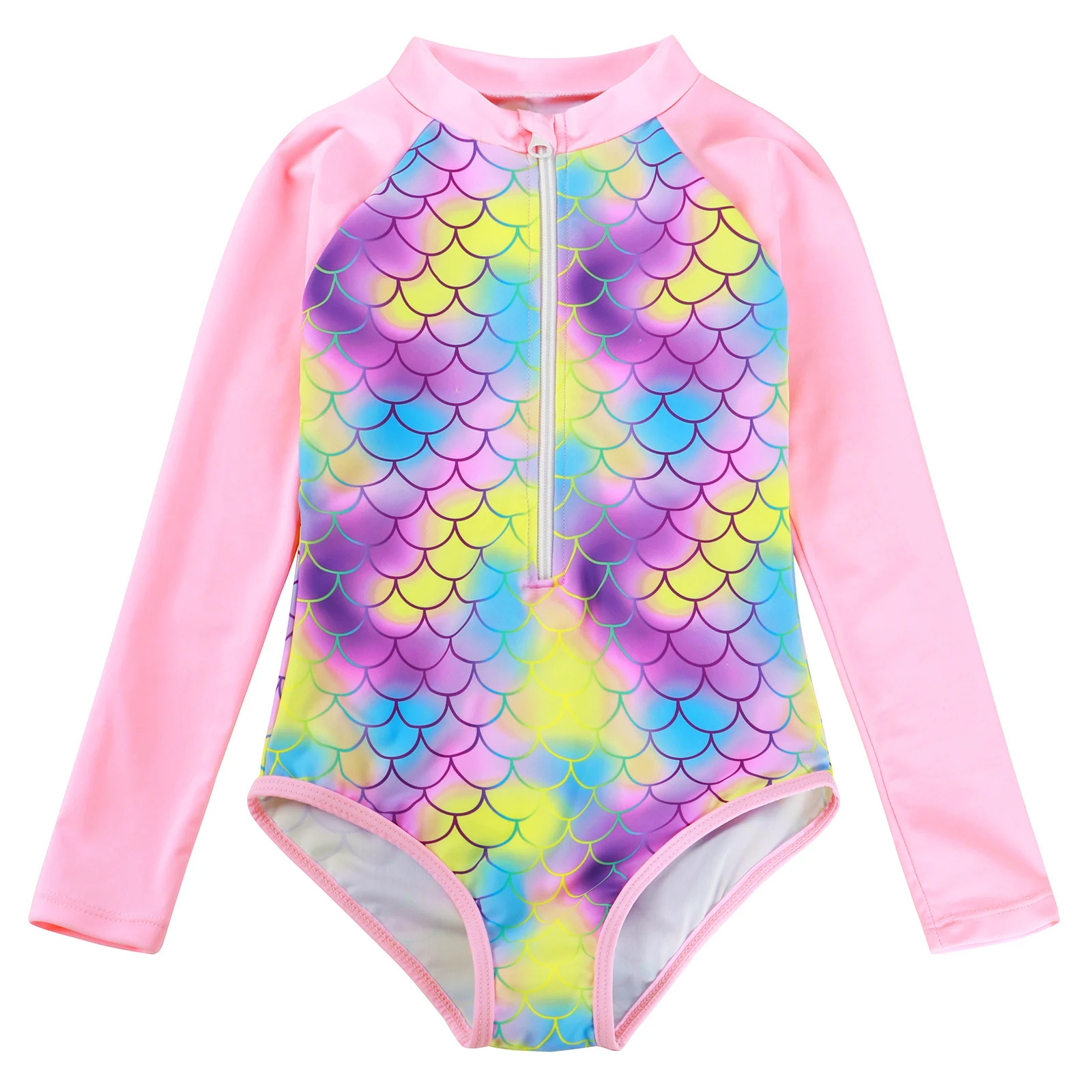 

Children's Swimsuits 2024 Girls One-piece Mermaid Fish Scales Print Long Sleeve Bodysuit Swimwear Beach Surfing Bathing Suit