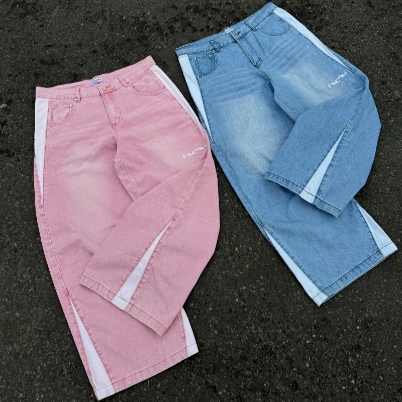 Y2K Harajuku streetwear HCW Jeans alta calidad empalme bordado pantalones de chándal hombres mujeres holgado Hip Hop Casual pantalones de pierna ancha