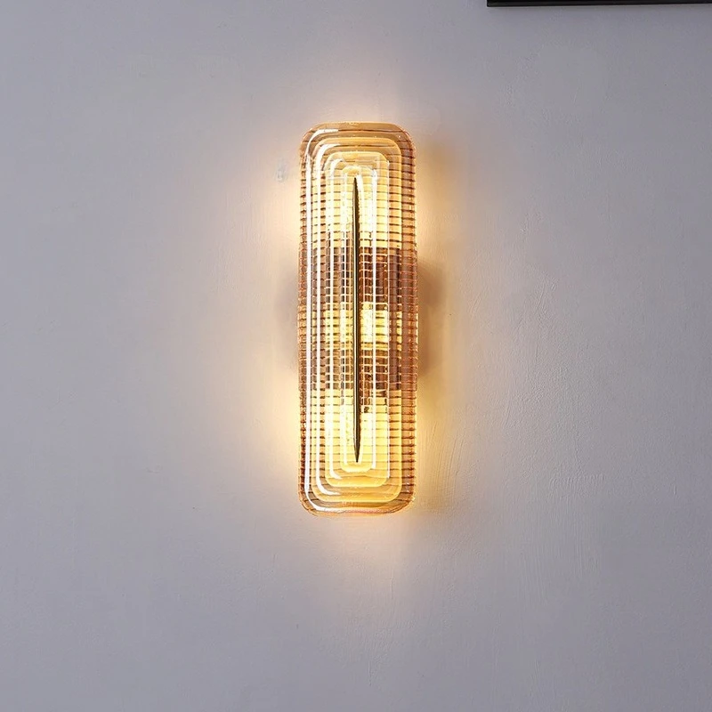 Moden Iron Base Rectangle Wall Lamps Transparent Stripe Glass Lights Living Room Bedroom Corridor Restaurant Atmosphere Sconces