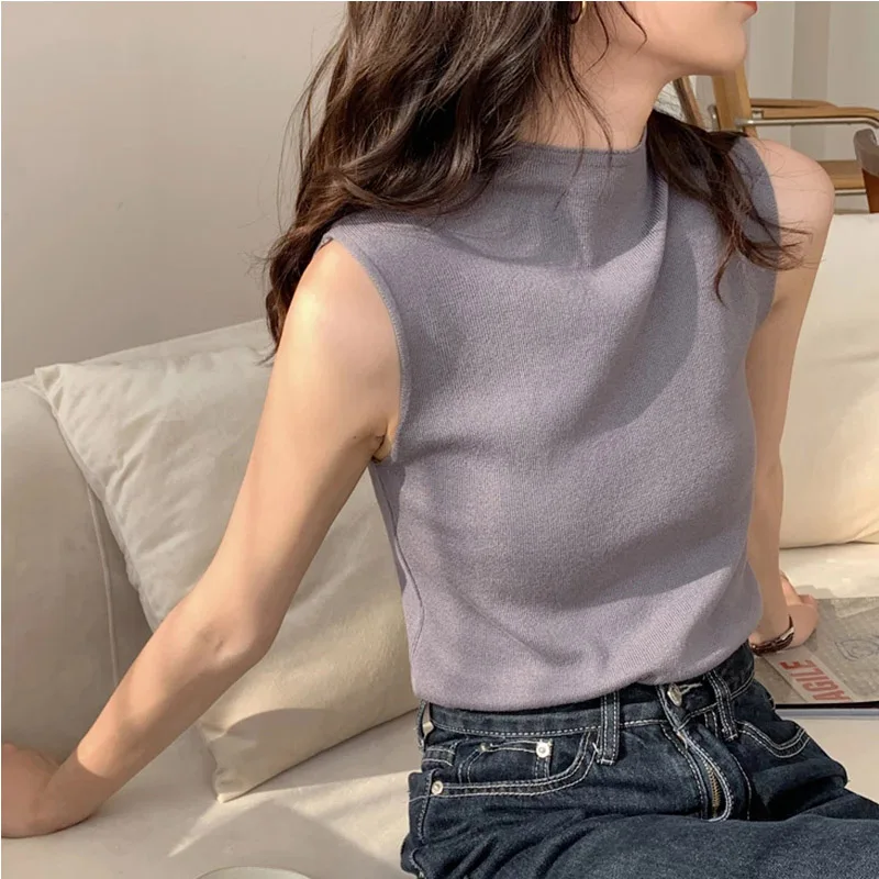 

Sexy Knitted Top Summer Turtleneck Tank top Women camisole Blouse Sleeveless Slim Top Female sleveless t-shirt Vest Casual Camis