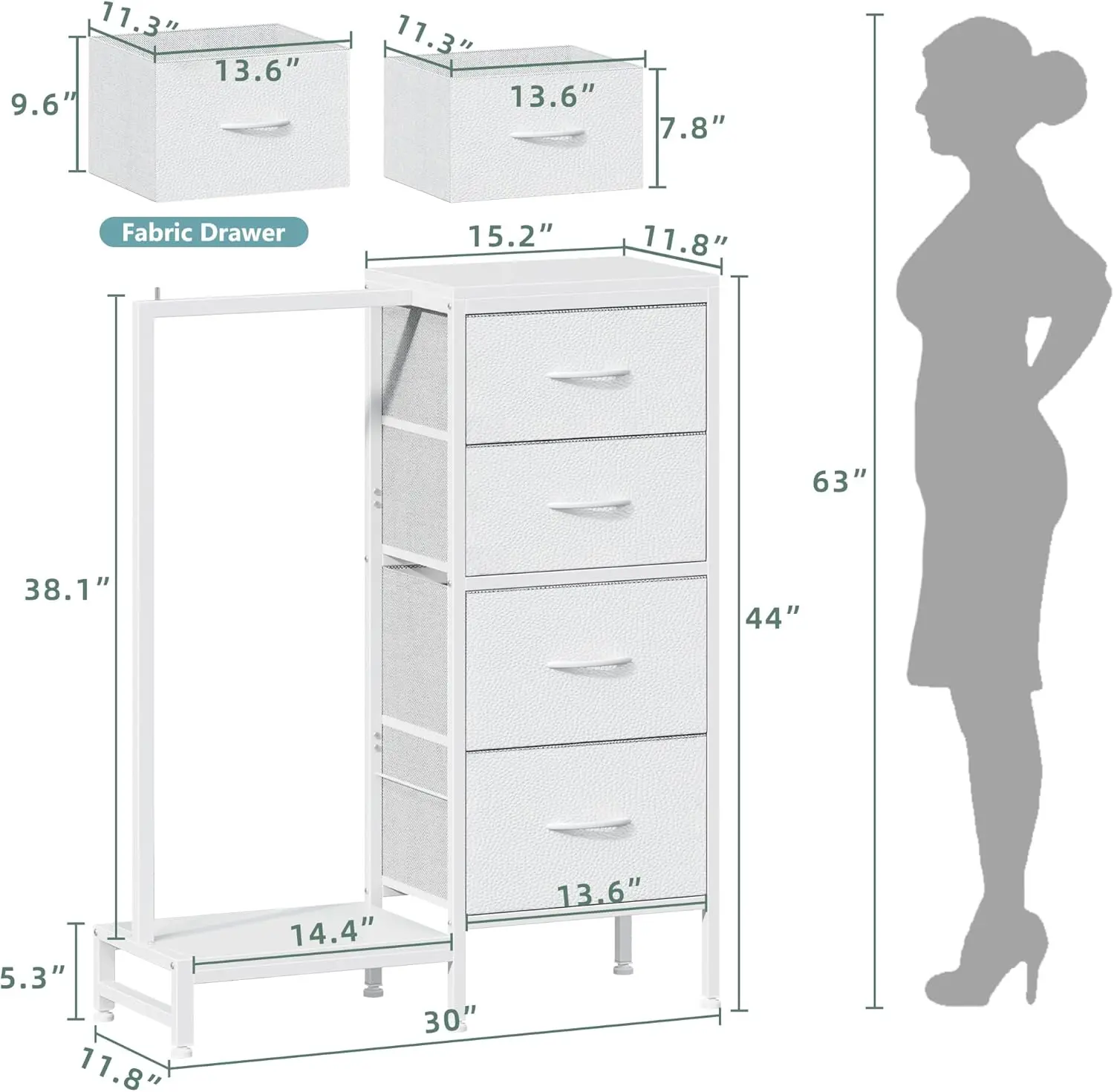4-Drawer Dresser with Hanging Rack – Fabric Kids Closet Organizer 5