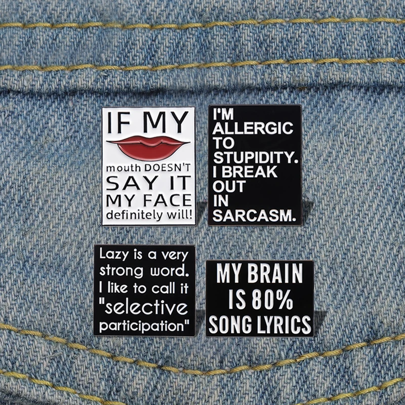 Text Quotes Enamel Pins Custom MY BRAIN IS 80% SONG LYRICS Brooches Lapel Badges Funny Jewelry Gift for Kids Friends