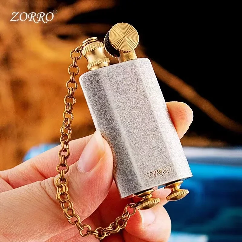 ZORRO Pure Copper Ultra Thin Kerosene Lighter Chain Cover Grinding Wheel Ignition Retro Lighters Smoking Accessories (9mm)