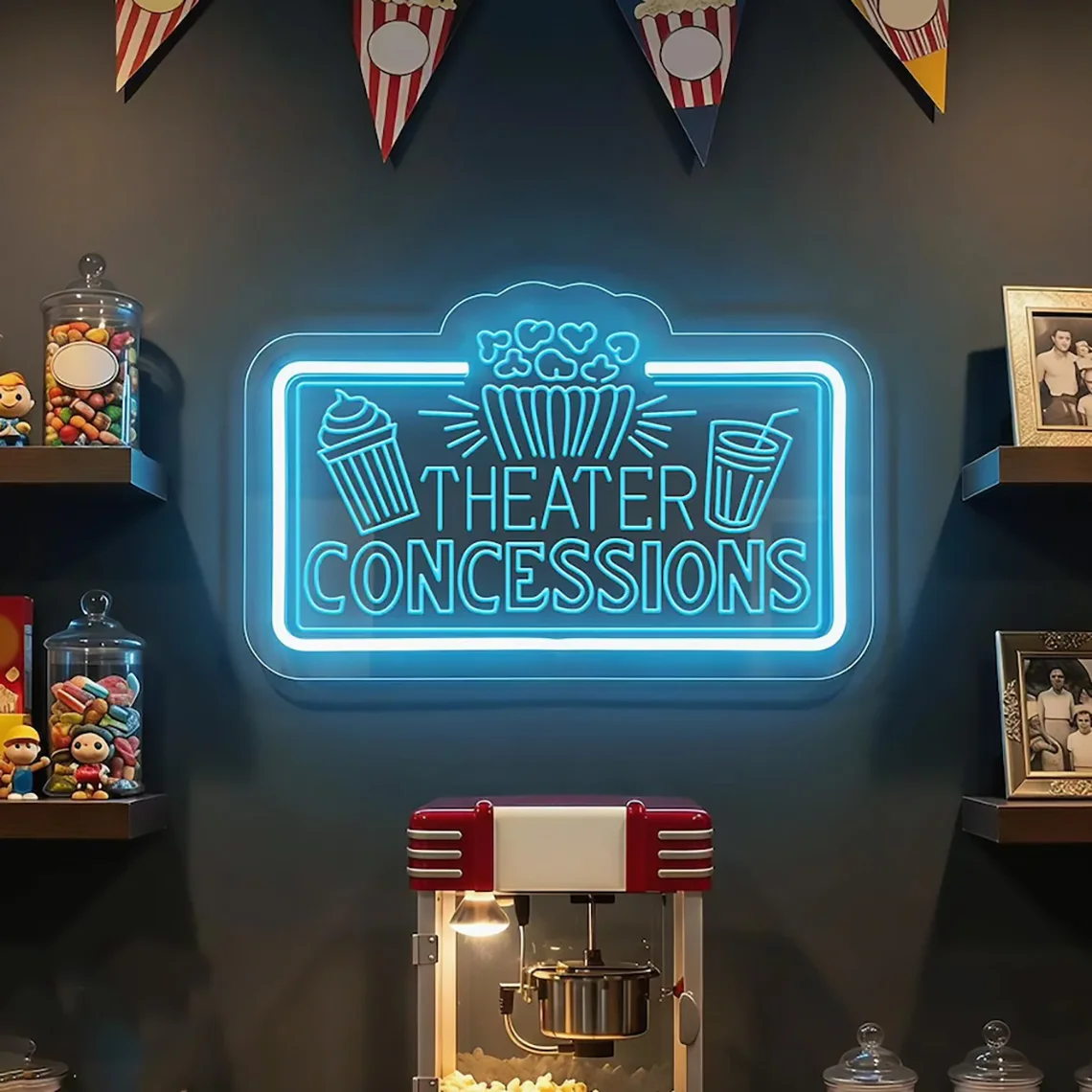 Theater Concessions Neon Sign Cinema Food Bar Neon Home Movie Theater Film Room Decor Popcorn Drinks Snack Bar Sign