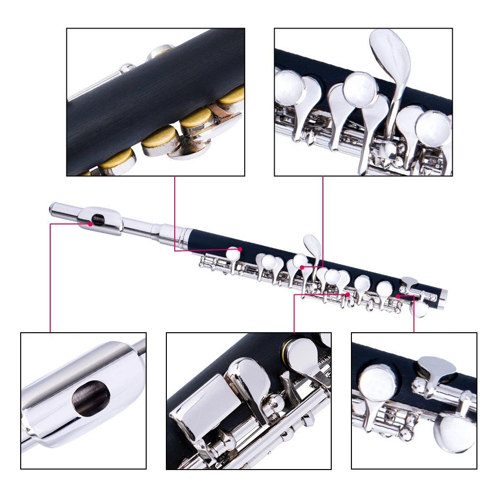 NAOMI Professional Nickel Plated Piccolo Excellent Ebonite Rubber Wood Piccolo Key of C Piccolo Set