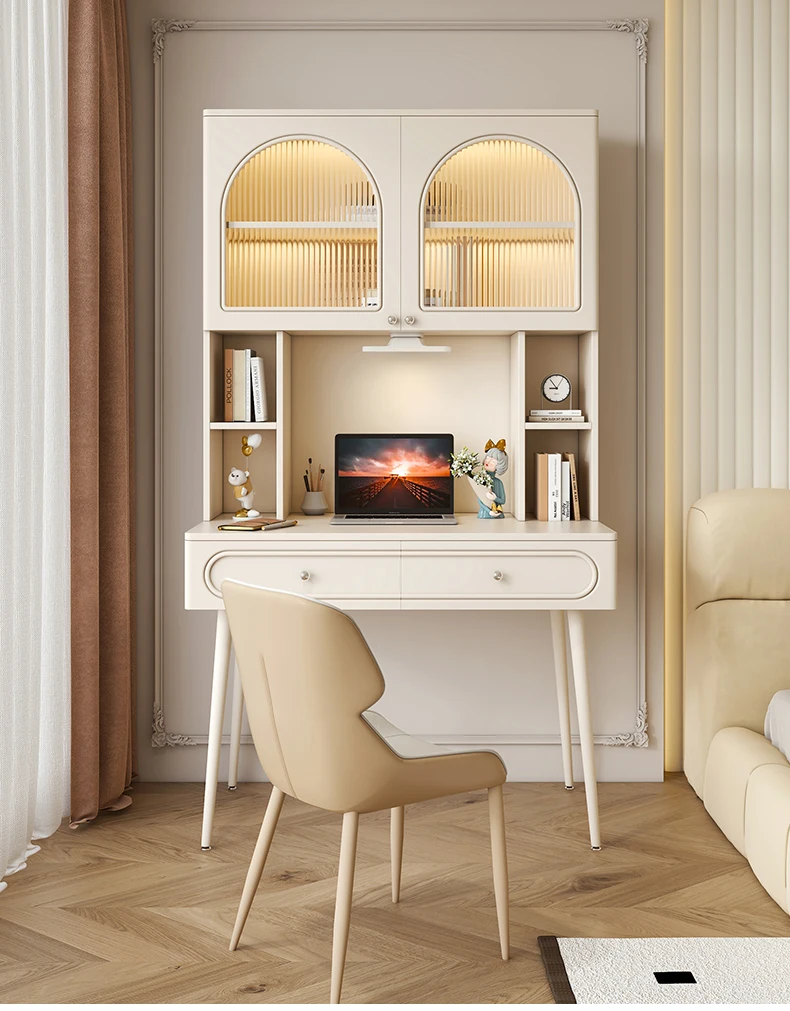 

Cream wind desk bookcase integrated table modern simple luxury home study office computer desk