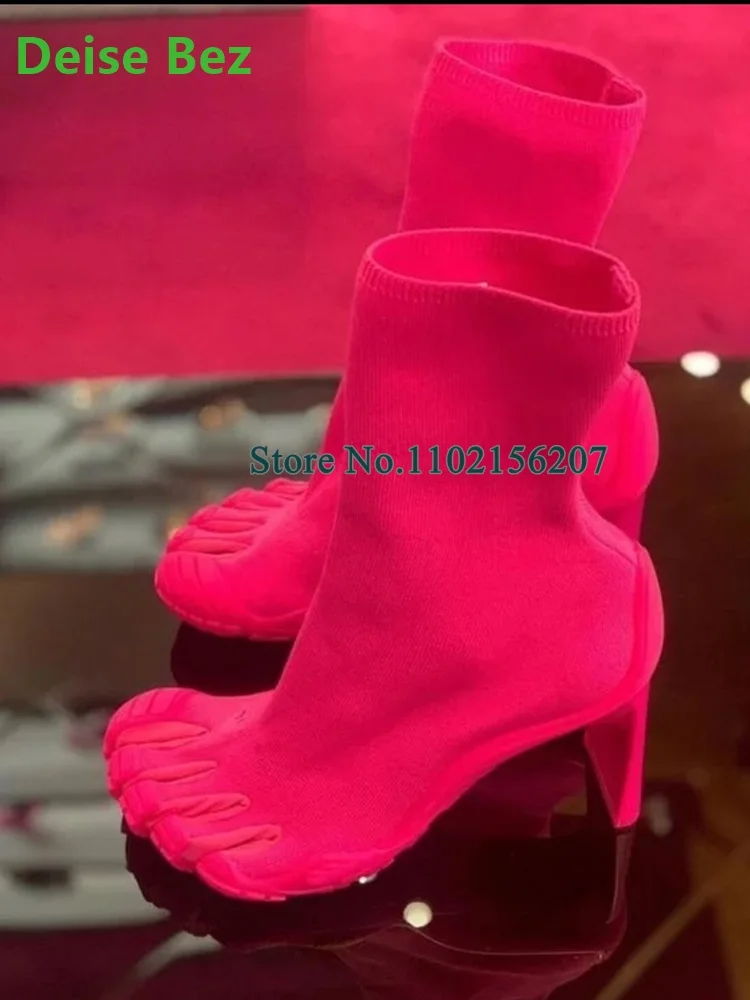 2024 New Arrivals Five Fingers Sock Boots For Female Women Luxury Design Solid Thig Heel Pink/Black Colors Fashion Winter Shoes