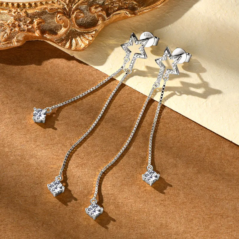 

2025 AINUOSHI 925 Sterling Silver 4mm(0.3ct*4pcs) Moissanite GRA Certified Star Earrings For Women Party Dances Wedding Jewelry