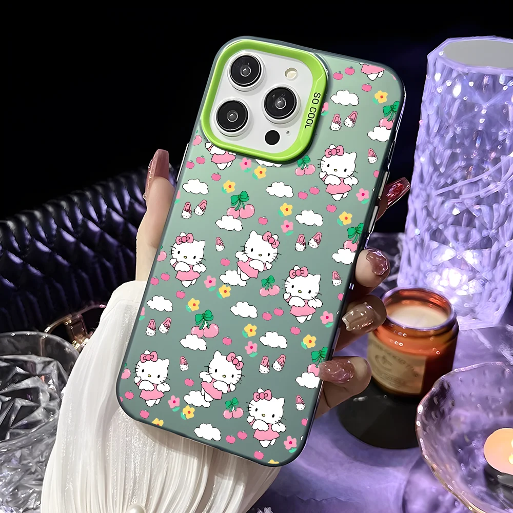 Cute Hello Kitty KT Head Phone Case Phone case For iPhone 16 15 14 13 12 11 Pro Max Pink Green Matte Soft Candy Abrazine Funda