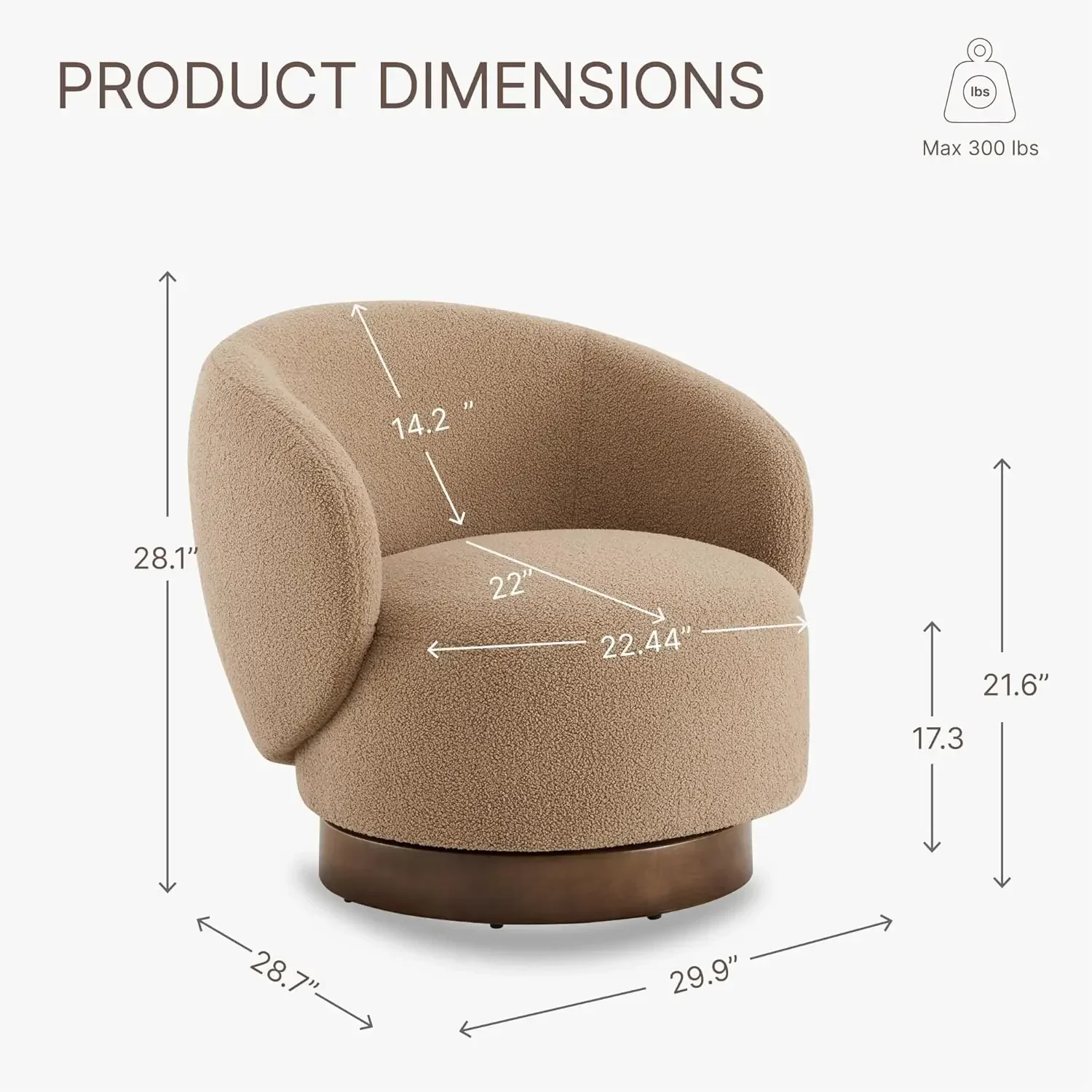 Swivel Accent Chair Round Barrel Armchair Upholstered Performance Fabric for Living Room Bedroom Reading Waitingroom,2 PCS,Saddl