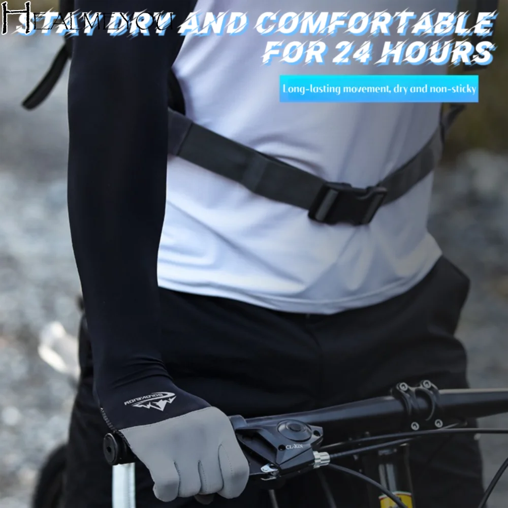 

Thin Men Ice Silk Sleeves Two Fingers with Exposed Breathable Summer Long Arm Covers Non-Slip Quick Drying Anti-UV Arm Sleeves