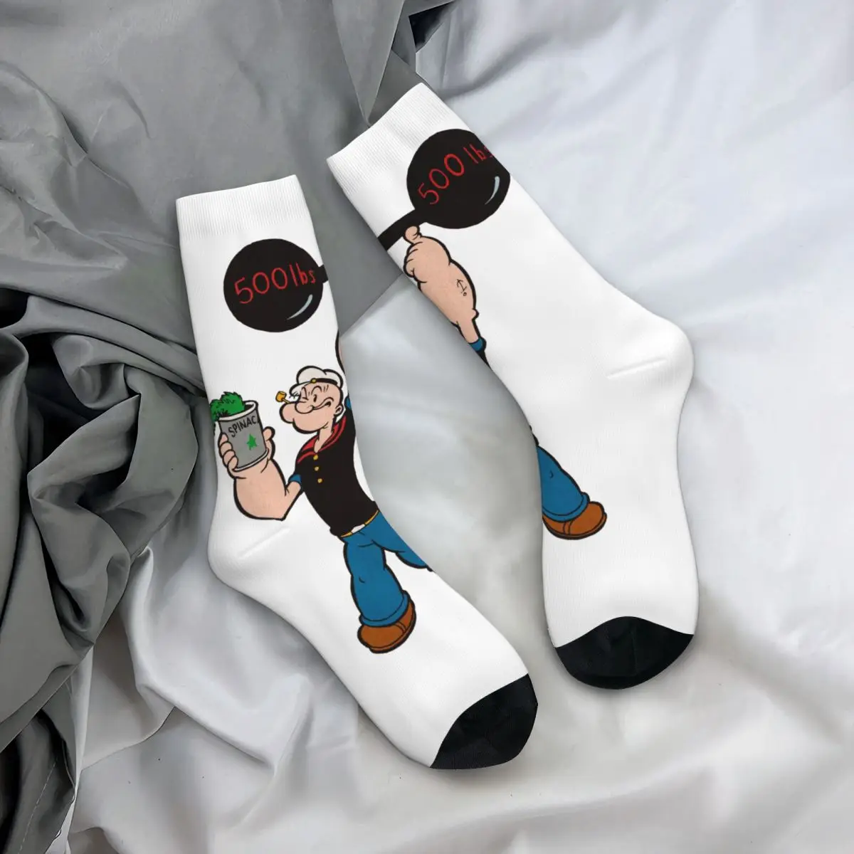 Funny Crazy compression Strong Sock for Men Hip Hop Harajuku P-Popeye The Sailor Cartoon Happy Seamless Pattern Printed