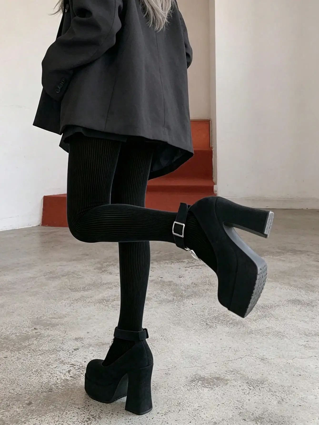 Winter And Autumn High-waist Fleece-lined Warm Thermal Stretch Bottom Pants With Elastic Waist And Tummy-restricting Feature