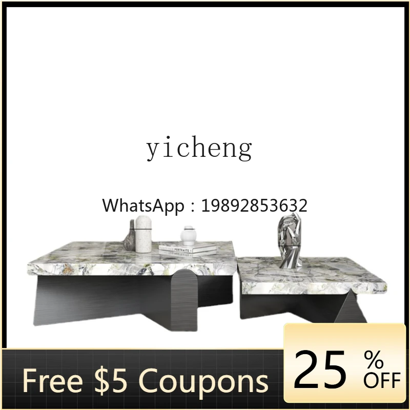 

ZTqh Square Coffee Table Living Room Home High-End Cold Jade Stone Plate Modern Minimalist Size Combined Tea Table