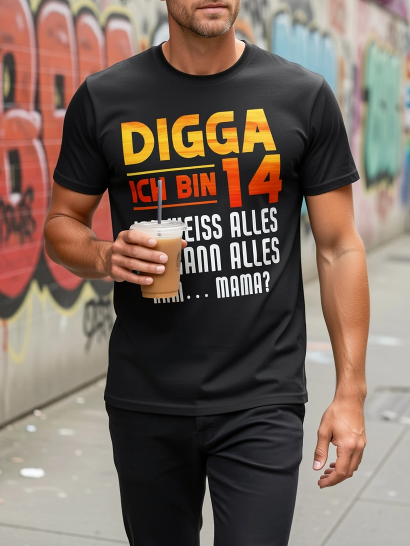 Men's Funny German Birthday Saying T Shirt Digga Ich Bin 14 Ich Weiss Alles(I'm 14 I Know Everything) 2010 Vintage Tee for Teens