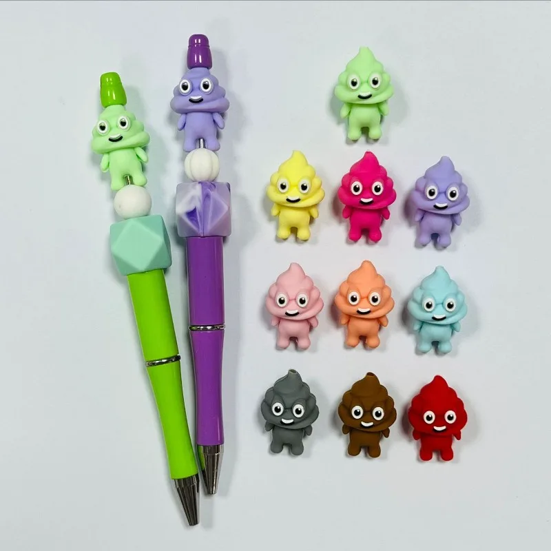 

10Pcs 3D Funny Poop Person Silicone Bead Set DIYHandmade Crafts Keychains Necklaces Bracelets Beaded Pen Party Gift Favors