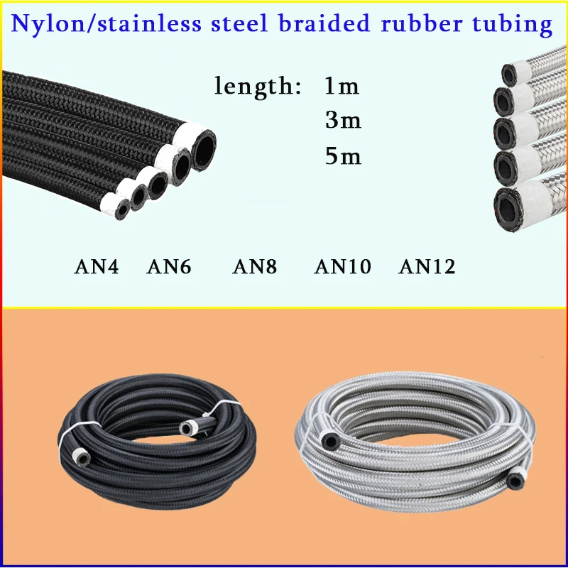 

Nylon Braided Stainless Steel Radiator Brake CPE Hose, Universal Fuel Oil Hose, Gas Cooler, AN4, AN6, AN8, AN10, 1m-5m