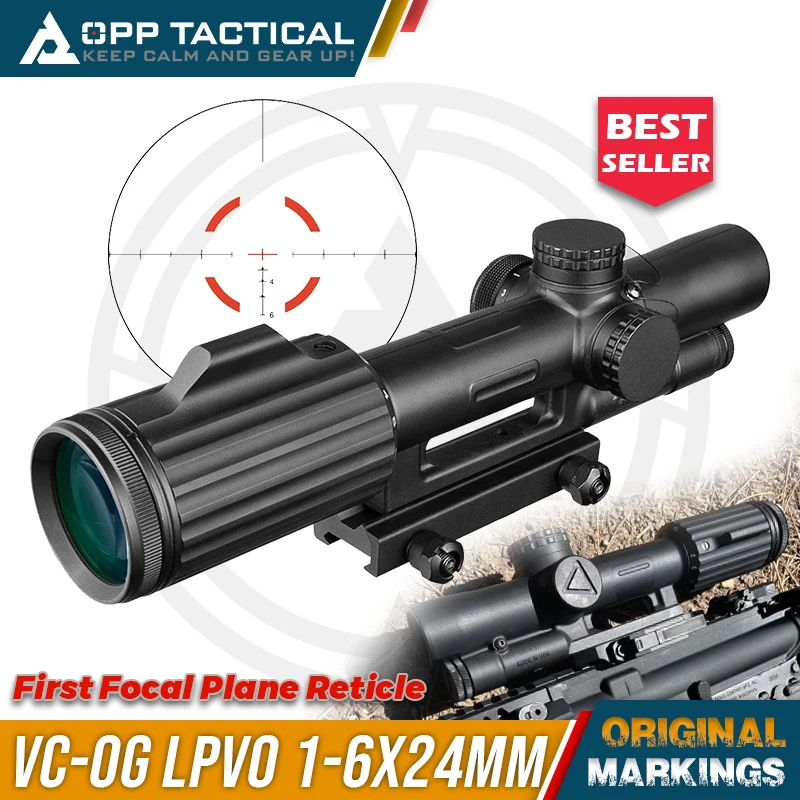 

VCOG FFP Riflescope LPVO 1-6x24MM Scope with Cross Concentric Reticle for Airsoft and Hunting with Full Original Markings