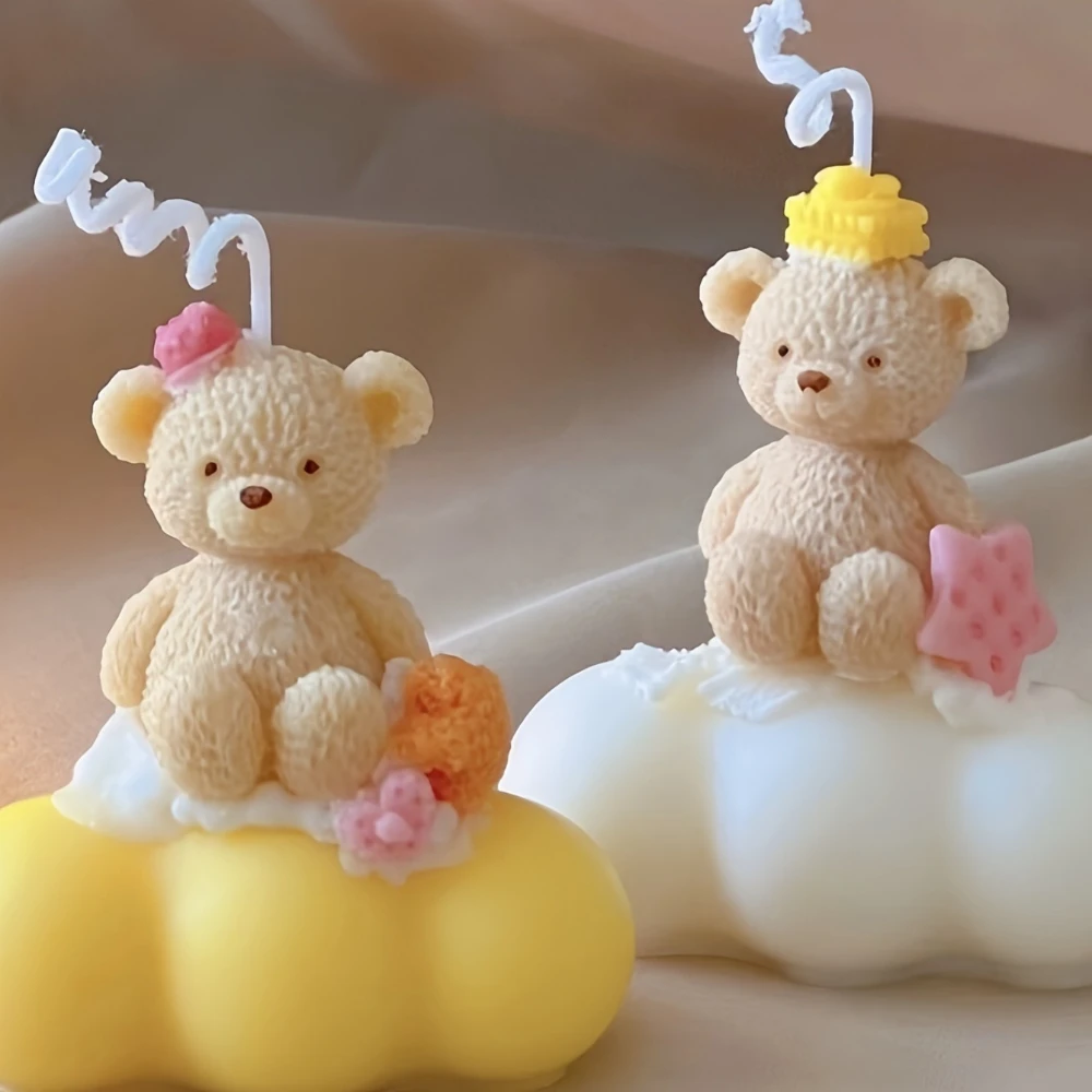 Easy Demold Teddy Bear Silicone Candle Moulds Cartoon Cloud Gypsum Mold Lovely Animal Resin Making Birthday Gifts Festival Decor