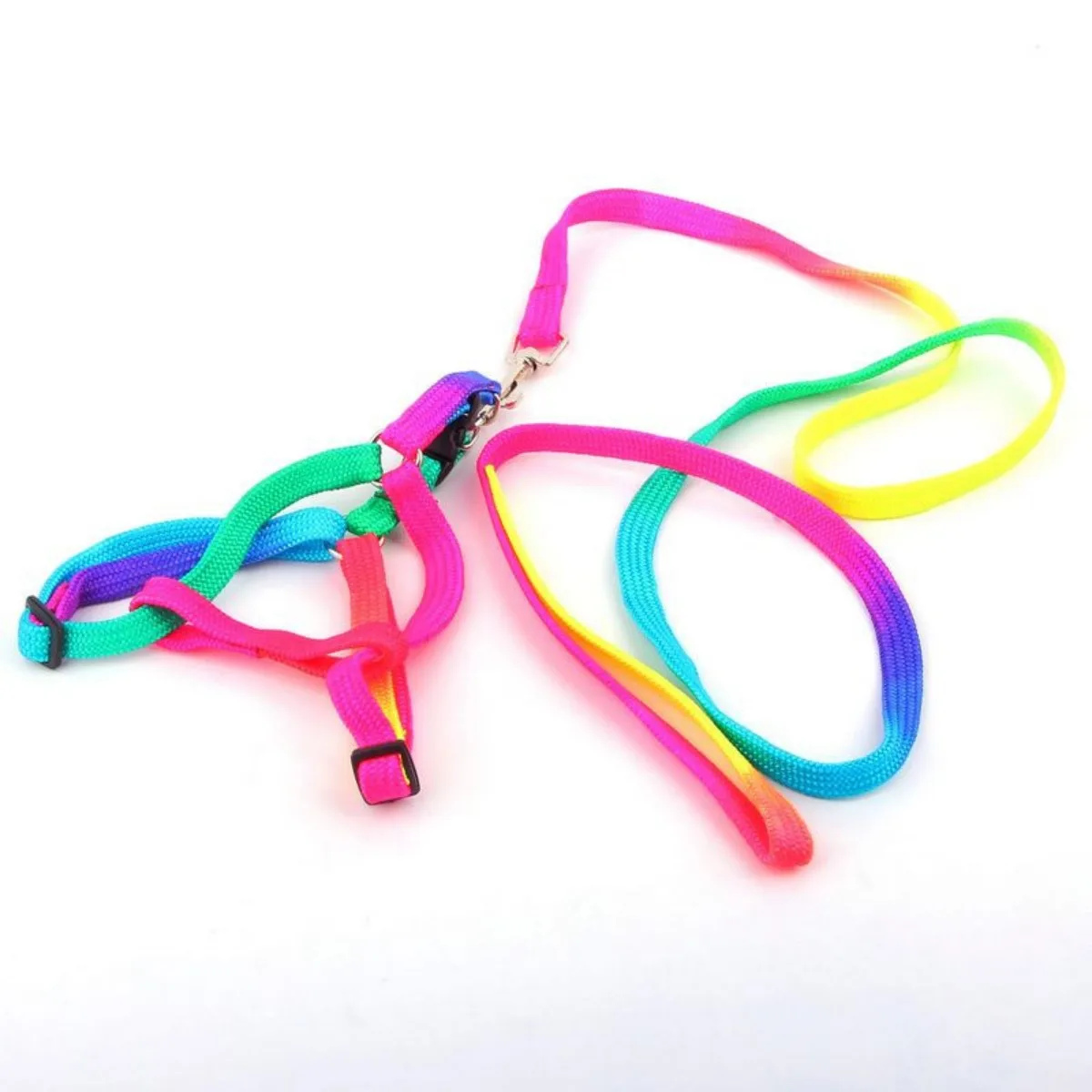 Pet Dog Harness Leash Set Dog Puppy Cat Walking Harness for Small Pets Colorful Rainbow Color Lead 1.0*110cm