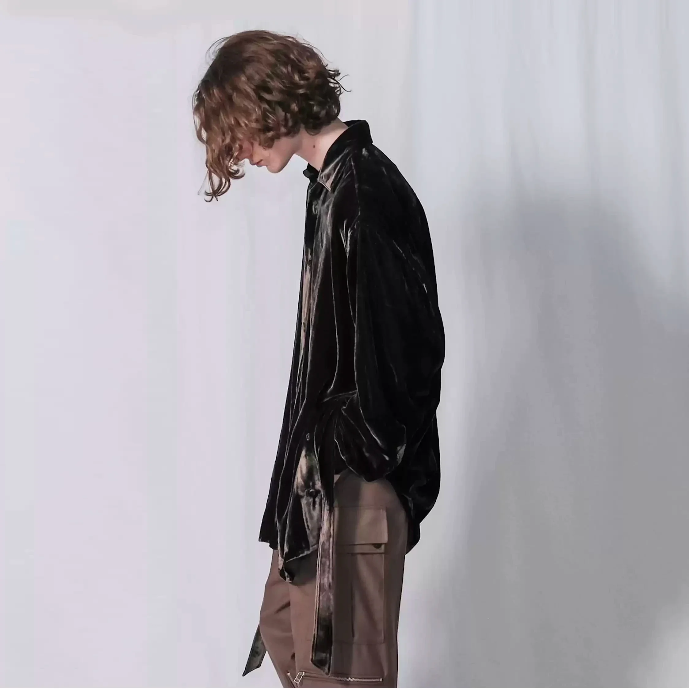 

YOJI OOAK ШЕЛКОВАЯ рубашка Шелковая бархатная рубашка с длинными рукавами Шелковый пояс шелковицы Легкий роскошный нишевый дизайнер