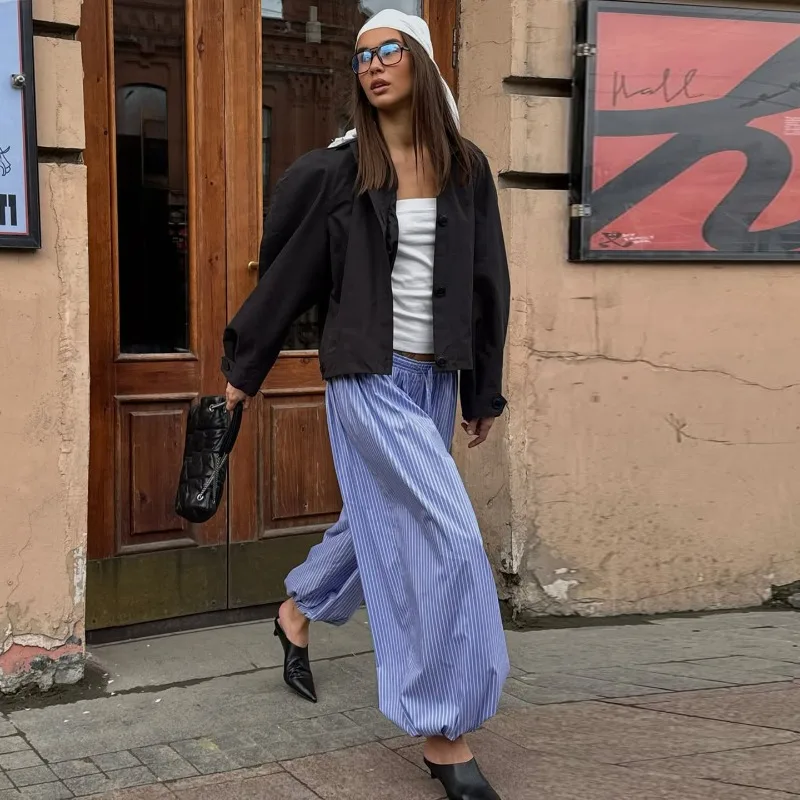 Women's Autumn Spring Pants Lantern Pants Striped Retro Simple Comfortable Loose Casual Design Fashion Soft Niche Versatile New