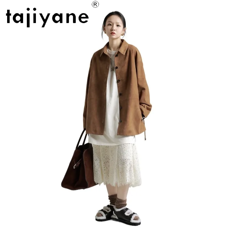TAJIYANE Genuine Leather Jacket Woman Sheepskin Suede Shirt Coat Mid Length Leather Jackets for Woman Office Lady Jaqueta 2026
