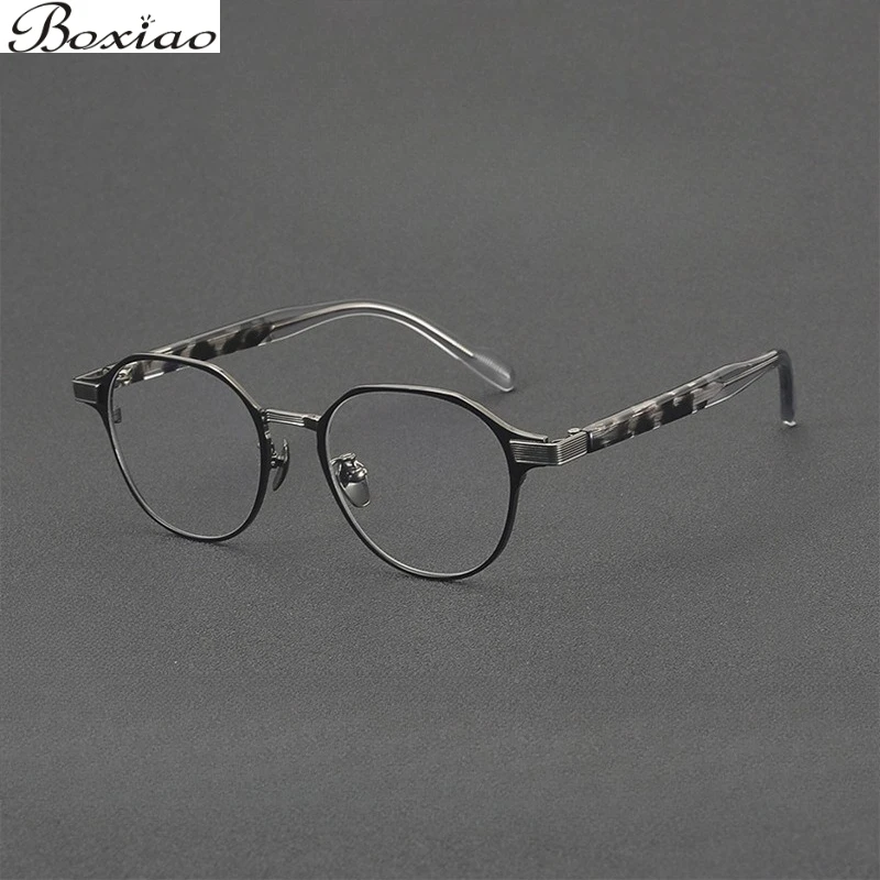 Literary Men and Women Fashion Plain Round Ultra-light Pure Titanium Glasses Frame 190074 Two-color Tortoise Shell Plate