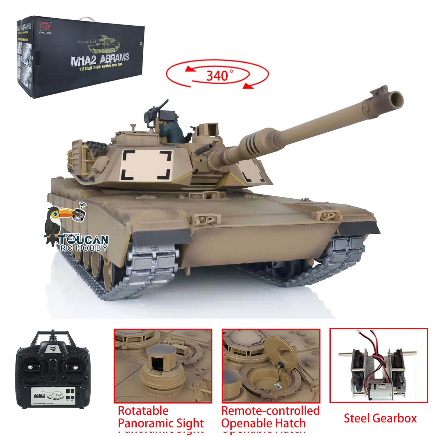 Heng Long 1/16 TK7.0 M1A2 Abrams RTR RC Tank 3918 Commander Panoramic Sight ruota i giocattoli regalo