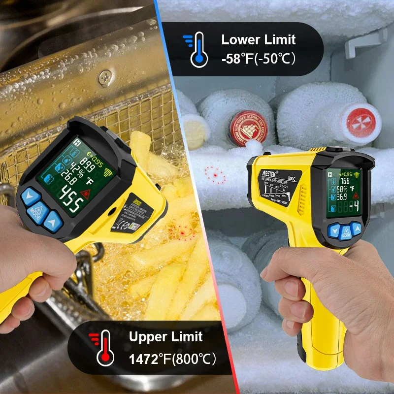 Temperature Meter Gun Outdoor Laser Pyrometer IR Thermometer Non-Contact Infrared Thermometer Handheld Digital LCD Industrial  ﻿