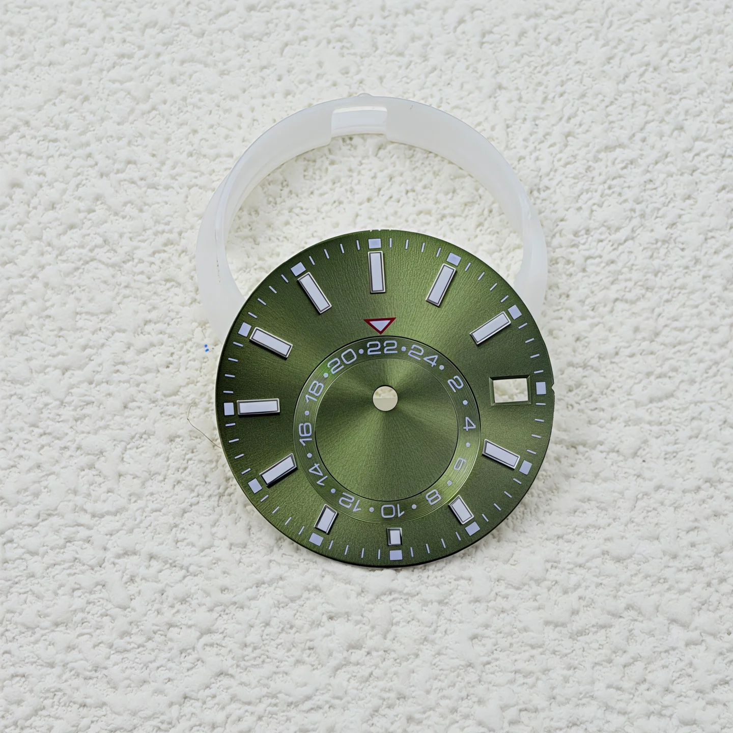 NH35 dial Voyager dial with a 28.5MM surface featuring sunray pattern and green luminous text. This dial is compatible with NH35