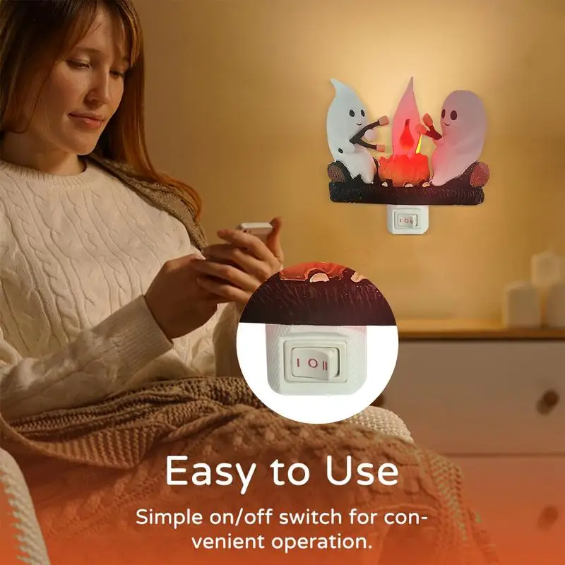 Призрачный ночник Plug In Faux Ghost Campfire Акриловые ночники Plug Into Wall Хэллоуин Искусственный жуткий костер Ночной светильник Декор