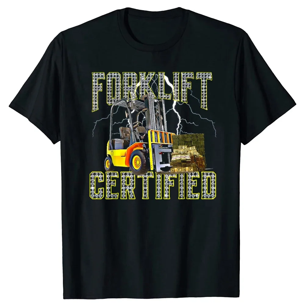 

Outfits Short Sleeve Tees Tops Harajuku Retro Style Funny Forklift Operator Certified O Neck Cotton T Shirt Men Casual vintage