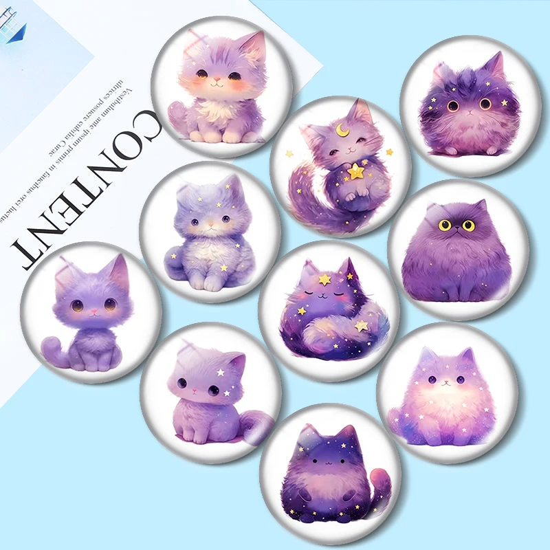 Dreamy Purple Cat 12/18/20/25mm glass cabochon  bracelet pendant rings for jewelry demo earrings back Making findings