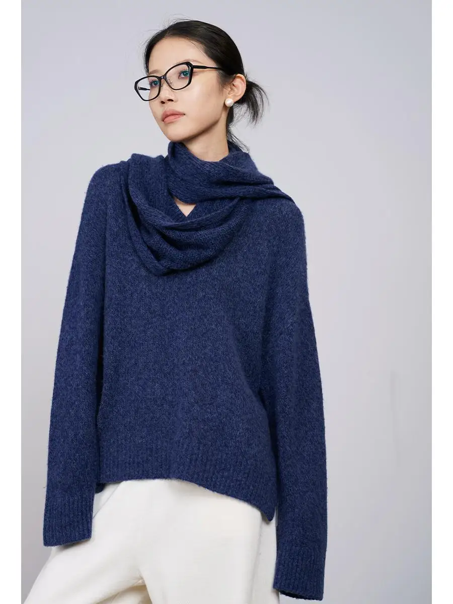 

Long Fringed awl JXu l Wool Camere V-ne Sweater Mixed ey Tassel Scarf Commute Sle Autumn 2024 Ladies Faion