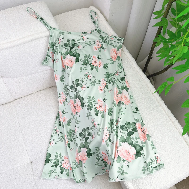 Camisones de verano con estampado floral de corazones y mariposas, estilo oso de peluche, para mujer, cómodos, sin mangas, con volantes, ropa de dormir fina para mujer