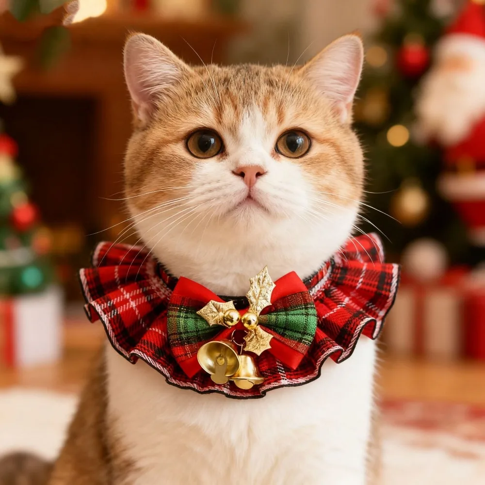 Красный-мультяшный-рождественский-ошейник-для-питомцев-с-кружевным-бантом-милый-праздничный-ошейник-для-кошек-и-маленьких-собак-очаровательный-красный-рождественский-ошейник-для-питомцев