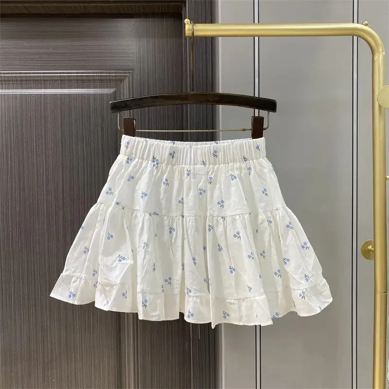 2025 Faldas Mujer De Moda Fashion Jupe Cherry Print A-line Saia High Waist Summer Mini Skirts 63c581 White Sweet Skirt For Women