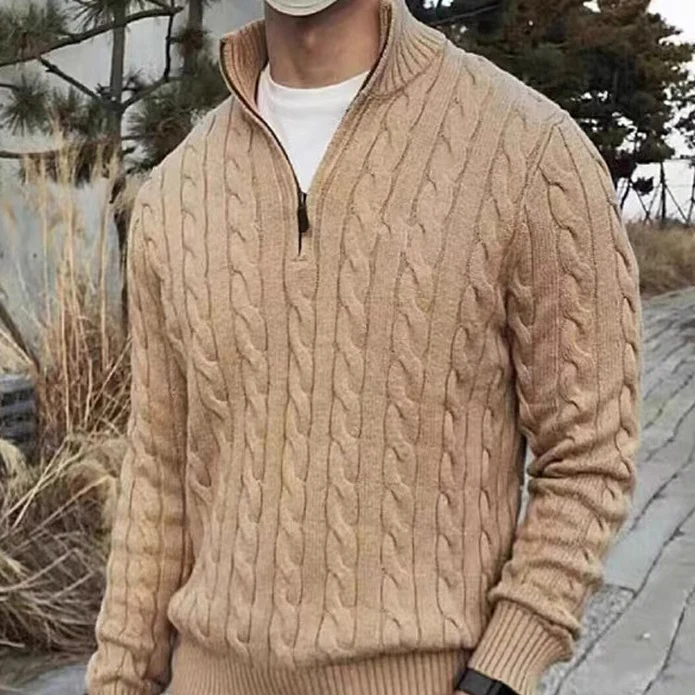 Double men's thick 100% pure cashmere sweater half zipper solid color twist stand collar bottoming shirt sweater