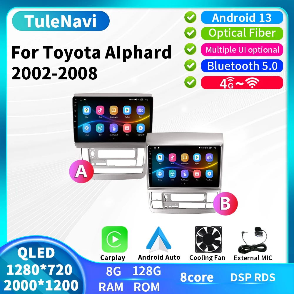 T7Plus QLED DSP Android 13 Smart Car Radio For Toyota Alphard 2002 - 2008 Stereo Audio Video Multimedia Player GPS Navigation HU