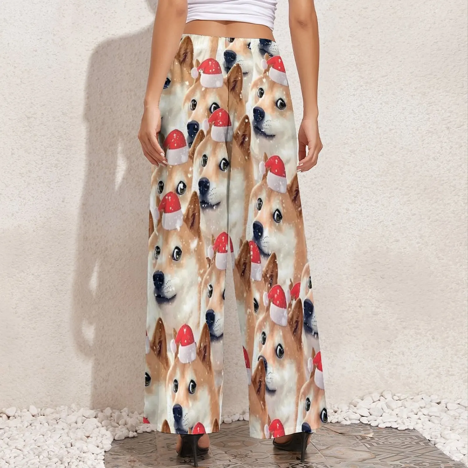 Shiba Meme pantalones mujer divertido perro moda coreana pantalones de talle alto clásico pantalones de pierna ancha regalo de cumpleaños