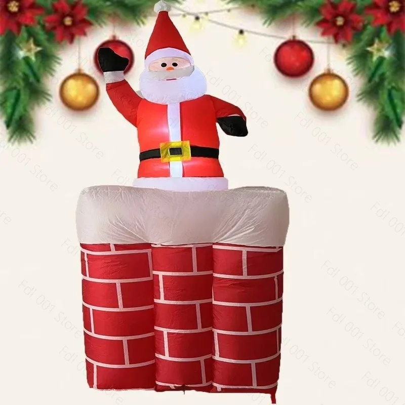 Party Supplies Christmas Electric Inflatable Automatic Chimney Up and Down Inflatable Santa Claus Inflatable Mold