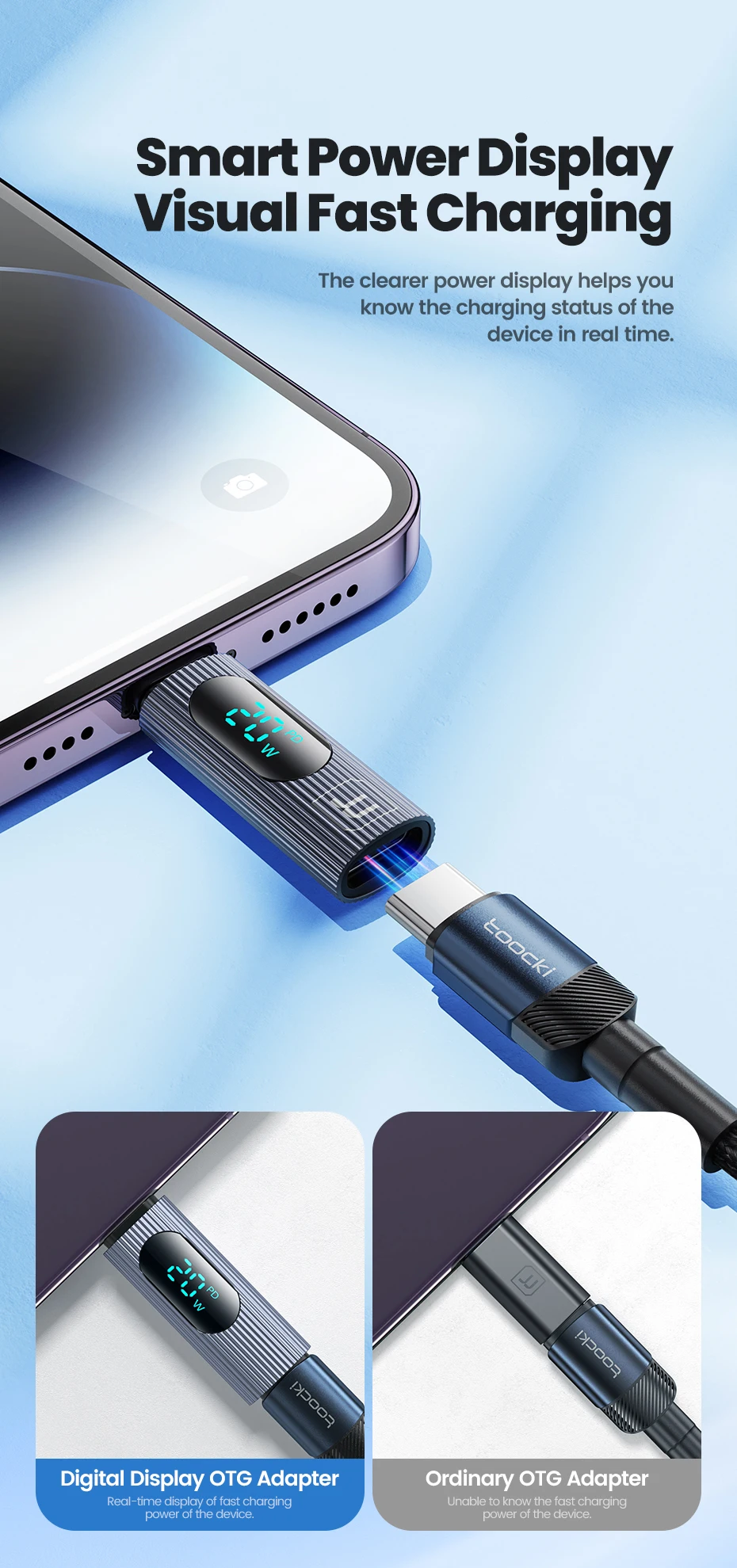 Toock 2/3/5 Pack USB C to Lightning Adapter OTG Convertor PD 20W Fast Charging LED Display for iPhone 14 13 12 11 Pro Max iPad