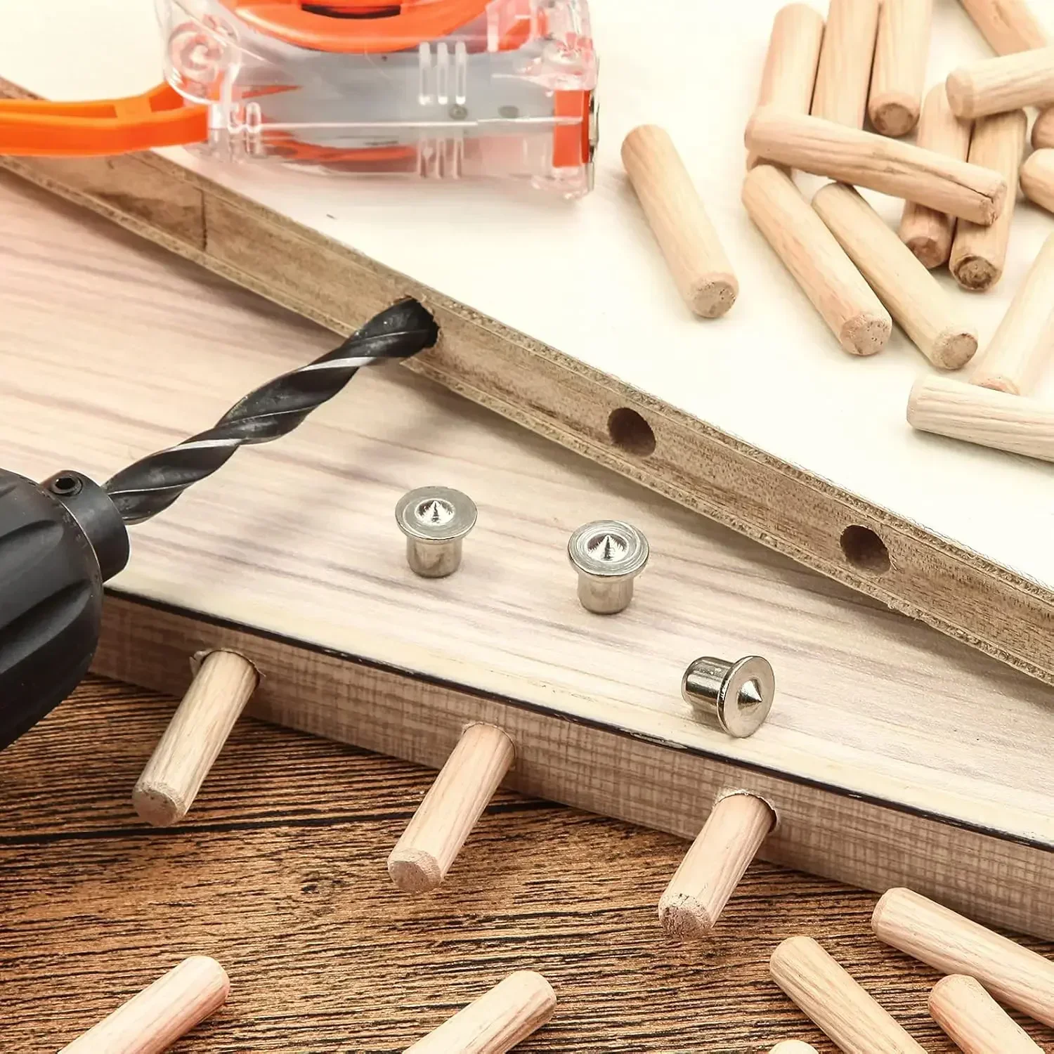 24/8Pcs Dowel Drill Centre Points Pin 6/8/10/12mm Locator Woodworking Tools Dowel Aid Tenon Center Punch Hole Set Transfer Plugs