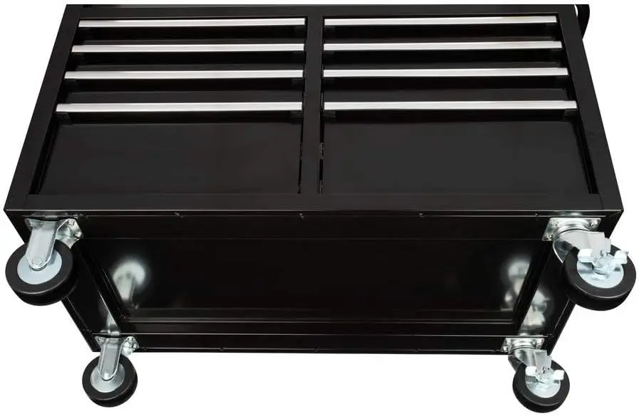 Workbench, Extra Deep 46 in. 9-Drawer Mobile, Wood, Black, 200 lb Load Capacity