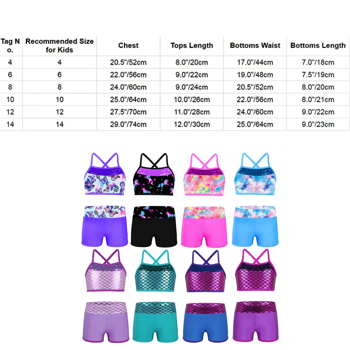 Kids Girls Ballet Dancewear Gymnastics Leotard 2pcs Printed Tanks Crop Top with Shorts Set Workout Yoga Performance Outfit