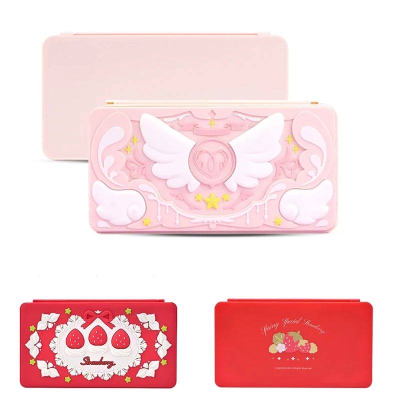 Kotak Penyimpanan Kartu Permainan Cangkang Keras Stroberi Tempat Casing Pelindung untuk Nintendo Switch 2/NS Oled Lite Pelindung Penutup TF Memori