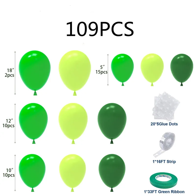 109PCS 18''/10''/12'' Green Latex Balloon Garland Arch Kit for Wedding Graduation Jungle Forest Theme Birthday Party Decoration