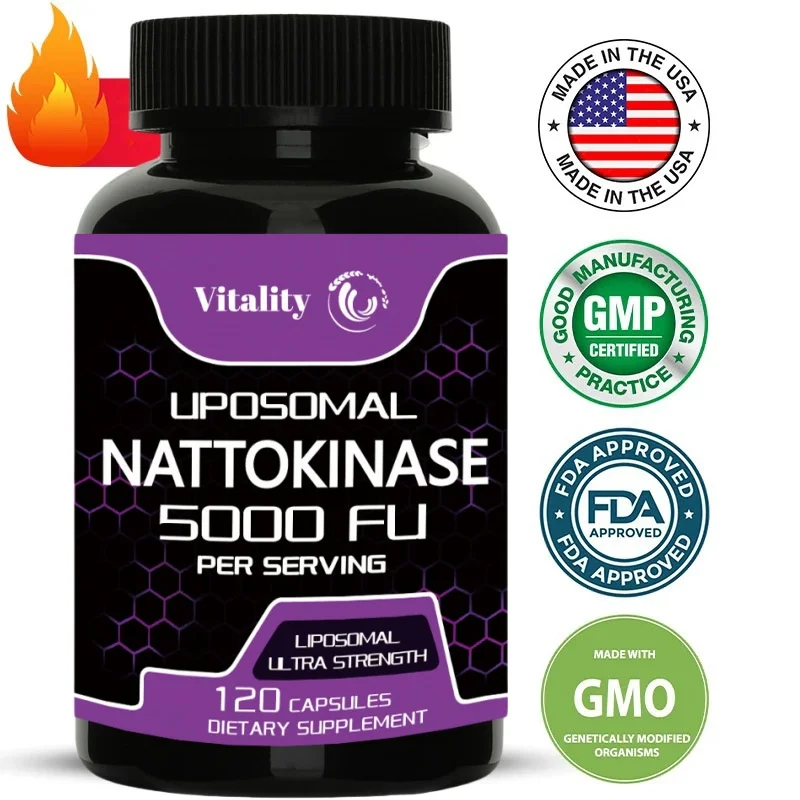 Vitality Nattokinase Supplemental Capsules -5000 FU - Enzyme rich formula for heart health supplements, blood regulation